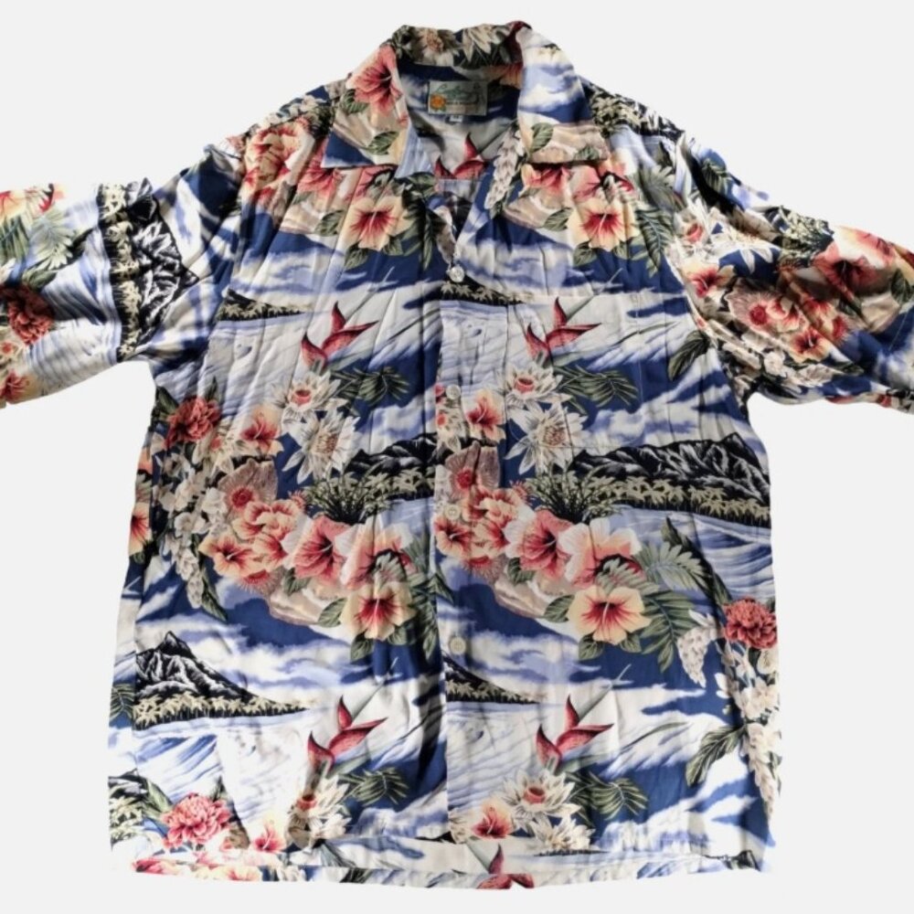 LUCKY BEACH Hula Wear Paradise Found Hawaiian Shirt Aloha 100% Rayon Vintage